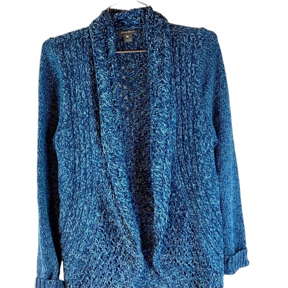 Women’s Eddie Bauer Two Tone Knot Blue Open Front Cardigan- Sz- M - Picture 4 of 10